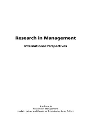 cover image of Research in Management International Perspectives